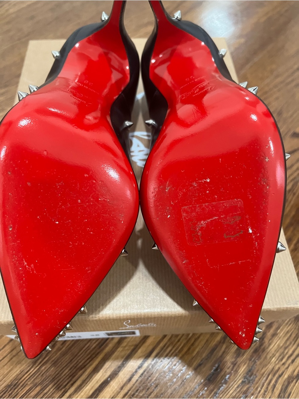 Christian Louboutin Black Leather Studded Pointed-Toe - Picture 4 of 5